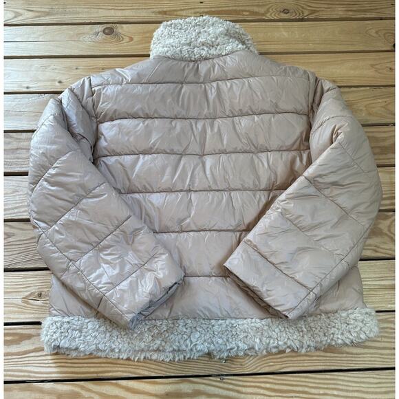 NWT Ann Taylor Weekend Sherpa Trim Puffer Jacket Size Medium Women’s Tan - Picture 2 of 8